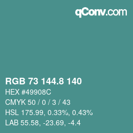 カラーコード: RGB 73 144.8 140 | qconv.com