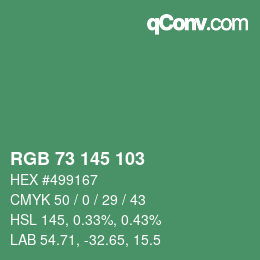 Color code: RGB 73 145 103 | qconv.com