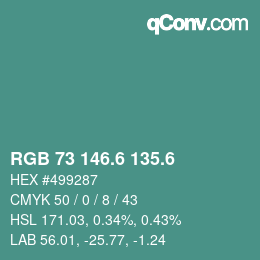 カラーコード: RGB 73 146.6 135.6 | qconv.com