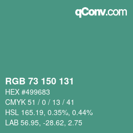カラーコード: RGB 73 150 131 | qconv.com