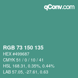 Farbcode: RGB 73 150 135 | qconv.com