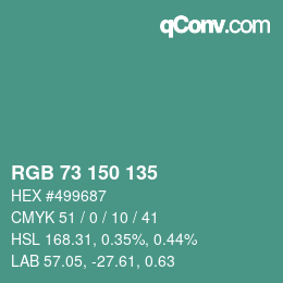 カラーコード: RGB 73 150 135 | qconv.com