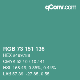 Color code: RGB 73 151 136 | qconv.com