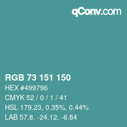 カラーコード: RGB 73 151 150 | qconv.com