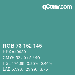 カラーコード: RGB 73 152 145 | qconv.com
