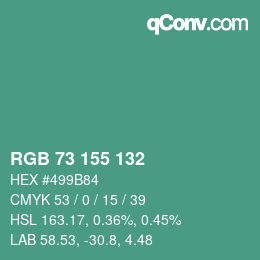Color code: RGB 73 155 132 | qconv.com