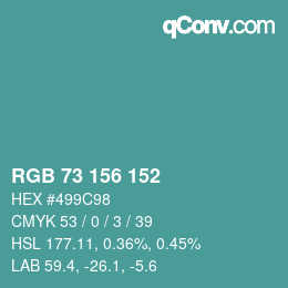 Color code: RGB 73 156 152 | qconv.com