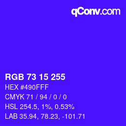 Color code: RGB 73 15 255 | qconv.com