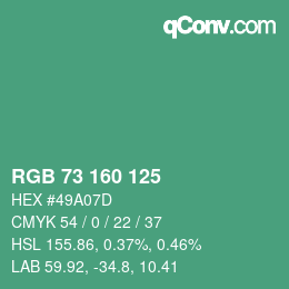 Color code: RGB 73 160 125 | qconv.com