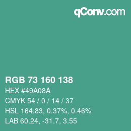 Color code: RGB 73 160 138 | qconv.com