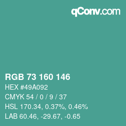 Color code: RGB 73 160 146 | qconv.com