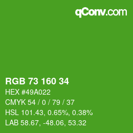 Color code: RGB 73 160 34 | qconv.com