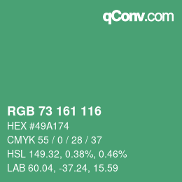 Color code: RGB 73 161 116 | qconv.com