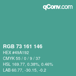 Color code: RGB 73 161 146 | qconv.com