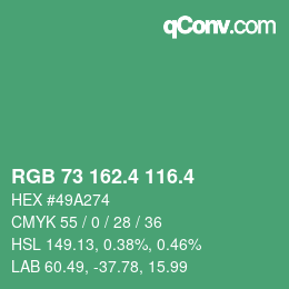 カラーコード: RGB 73 162.4 116.4 | qconv.com