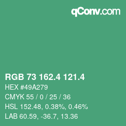 カラーコード: RGB 73 162.4 121.4 | qconv.com