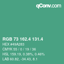 カラーコード: RGB 73 162.4 131.4 | qconv.com