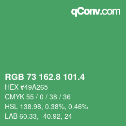 カラーコード: RGB 73 162.8 101.4 | qconv.com