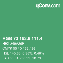 カラーコード: RGB 73 162.8 111.4 | qconv.com