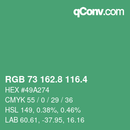カラーコード: RGB 73 162.8 116.4 | qconv.com
