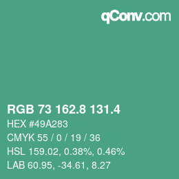 カラーコード: RGB 73 162.8 131.4 | qconv.com