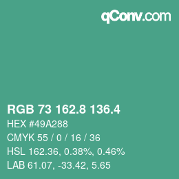 カラーコード: RGB 73 162.8 136.4 | qconv.com