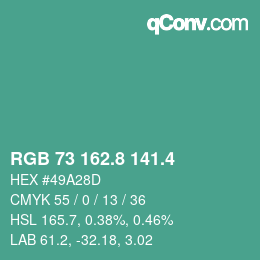 カラーコード: RGB 73 162.8 141.4 | qconv.com