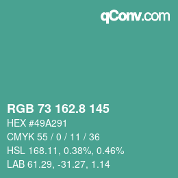 カラーコード: RGB 73 162.8 145 | qconv.com