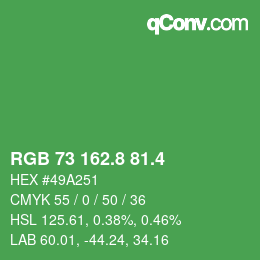 カラーコード: RGB 73 162.8 81.4 | qconv.com