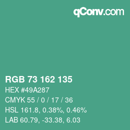Color code: RGB 73 162 135 | qconv.com
