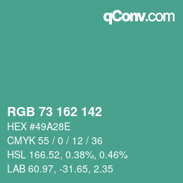 Color code: RGB 73 162 142 | qconv.com