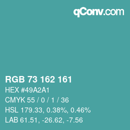 カラーコード: RGB 73 162 161 | qconv.com
