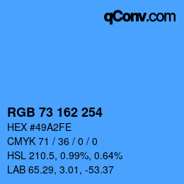 Color code: RGB 73 162 254 | qconv.com