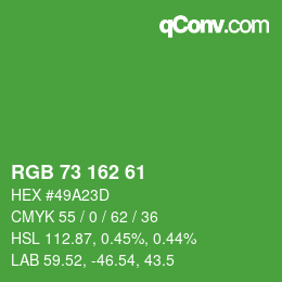 Color code: RGB 73 162 61 | qconv.com