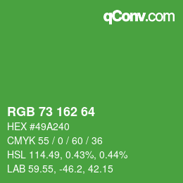 Color code: RGB 73 162 64 | qconv.com