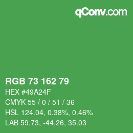 Color code: RGB 73 162 79 | qconv.com