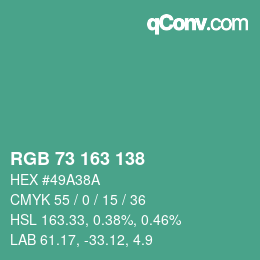 Color code: RGB 73 163 138 | qconv.com