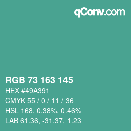 Color code: RGB 73 163 145 | qconv.com