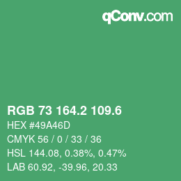 カラーコード: RGB 73 164.2 109.6 | qconv.com