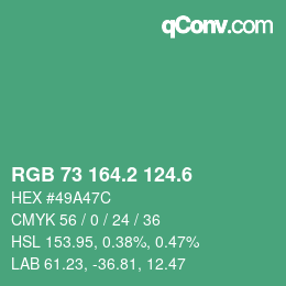 カラーコード: RGB 73 164.2 124.6 | qconv.com