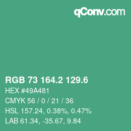 カラーコード: RGB 73 164.2 129.6 | qconv.com