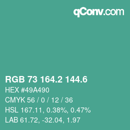 カラーコード: RGB 73 164.2 144.6 | qconv.com