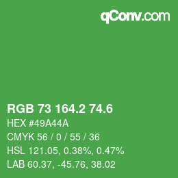 カラーコード: RGB 73 164.2 74.6 | qconv.com