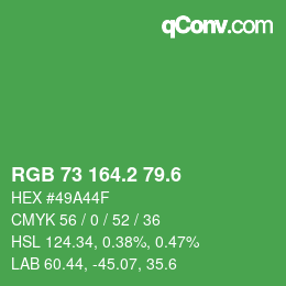 カラーコード: RGB 73 164.2 79.6 | qconv.com