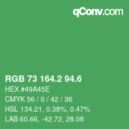 カラーコード: RGB 73 164.2 94.6 | qconv.com