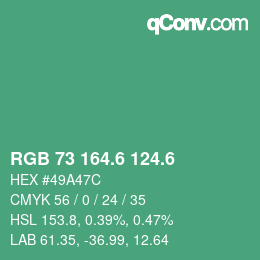 カラーコード: RGB 73 164.6 124.6 | qconv.com