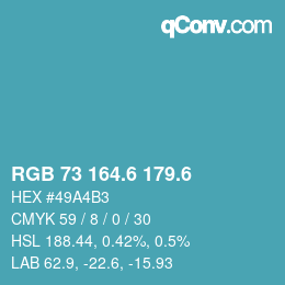 カラーコード: RGB 73 164.6 179.6 | qconv.com