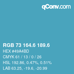カラーコード: RGB 73 164.6 189.6 | qconv.com