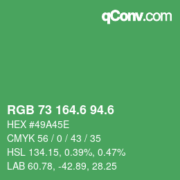 カラーコード: RGB 73 164.6 94.6 | qconv.com