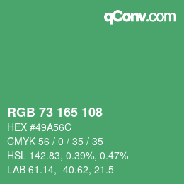 カラーコード: RGB 73 165 108 | qconv.com
